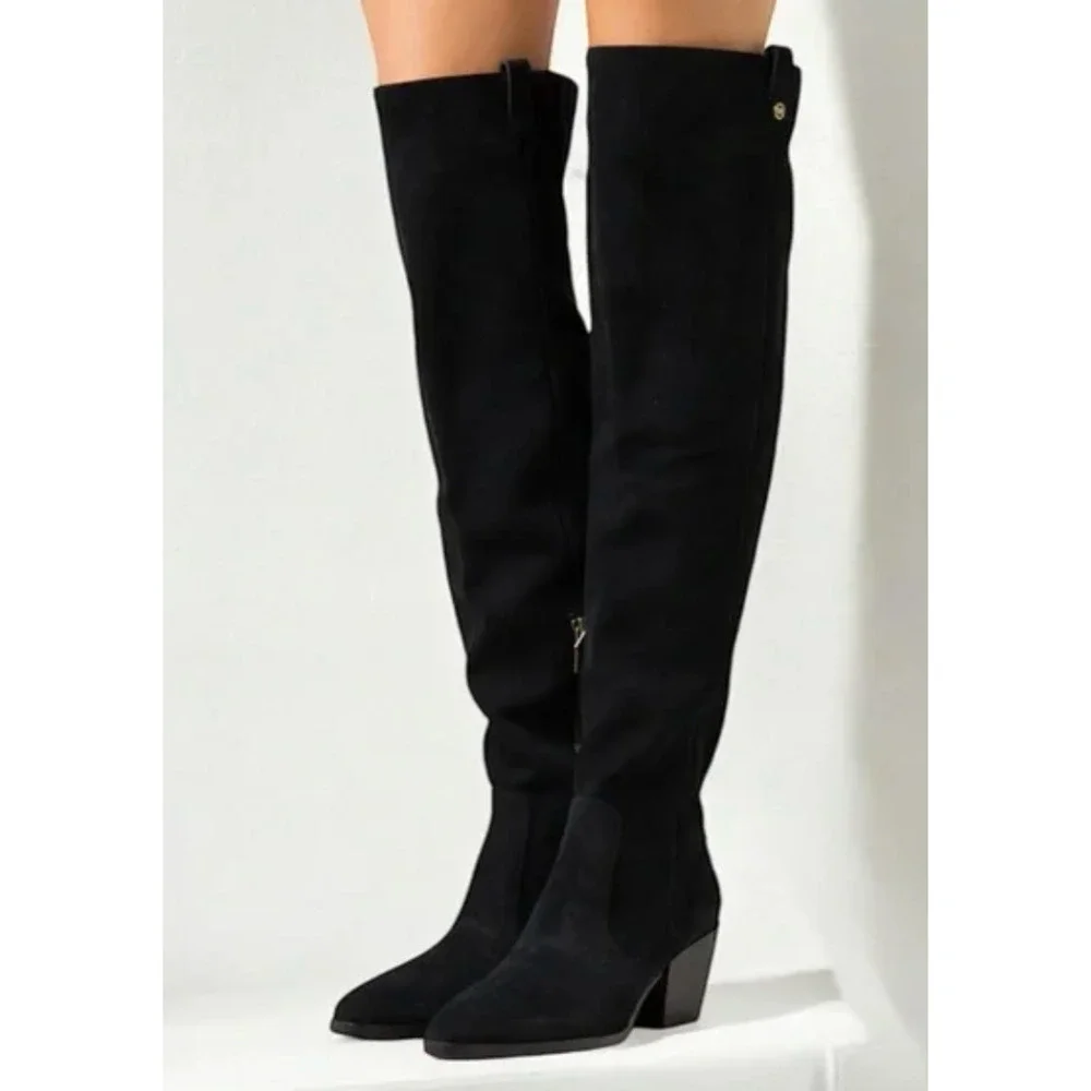 NEW MICHAEL KORS MK BLACK SUEDE HARLOW TALL OVER THE KNEE HIGH BOOTS SIZE 6.5